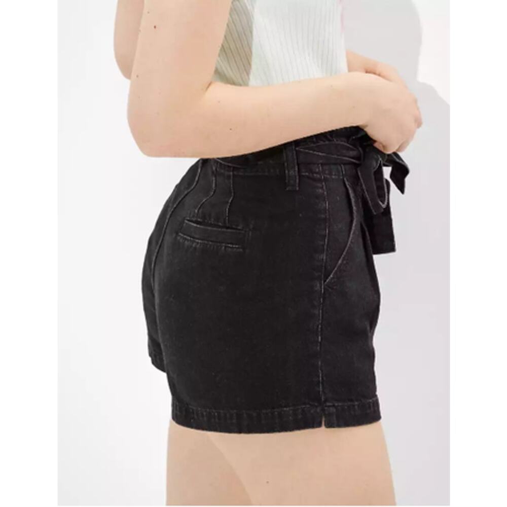 American Eagle Paperbag Denim Mom Shorts Onyx Black Highest Rise - Picture 9 of 9